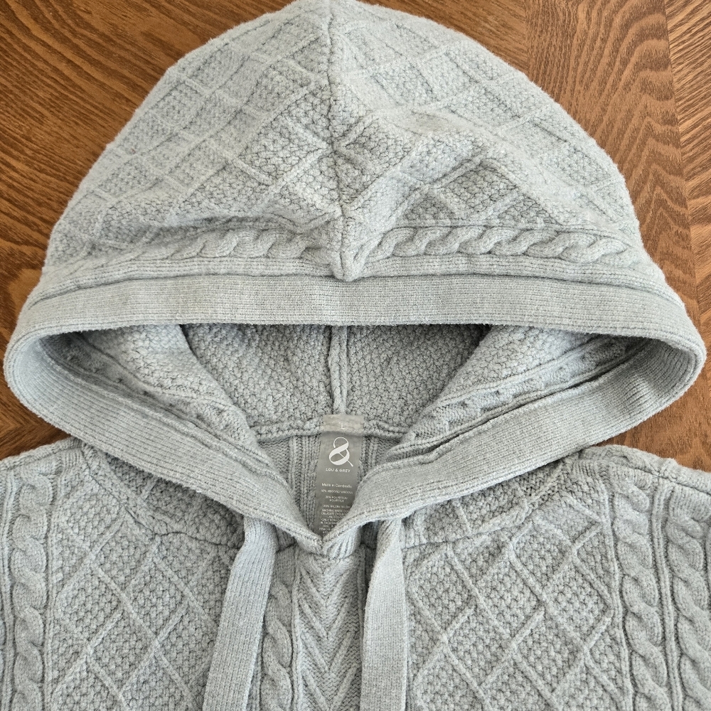 Lou & Grey LOFT Women's Sz L Oversized Cropped Cable Knit Chunky Sweater Hoodie - Picture 3 of 11